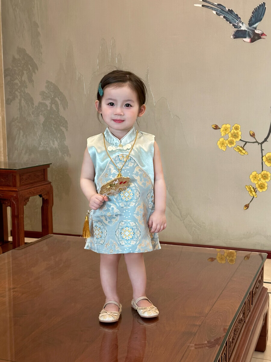 FADOBABY Children's Summer Qipao Dress Girls' Modified Chinese Style Fashion Dress Baby First Birthday Dress Summer Wear 7